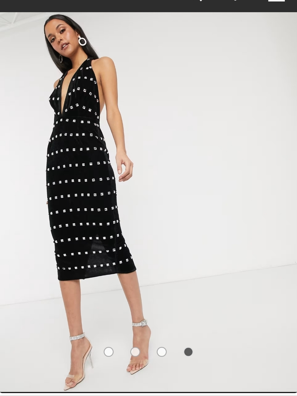 Asos 16 Halter Neck Velvet Embellished Midi Dress